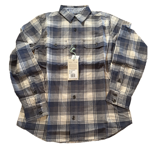 Ecoths - 100% Cotton Small Sage Blue Plaid Long Sleeve Men’s Hayward Shirt - Picture 1 of 9